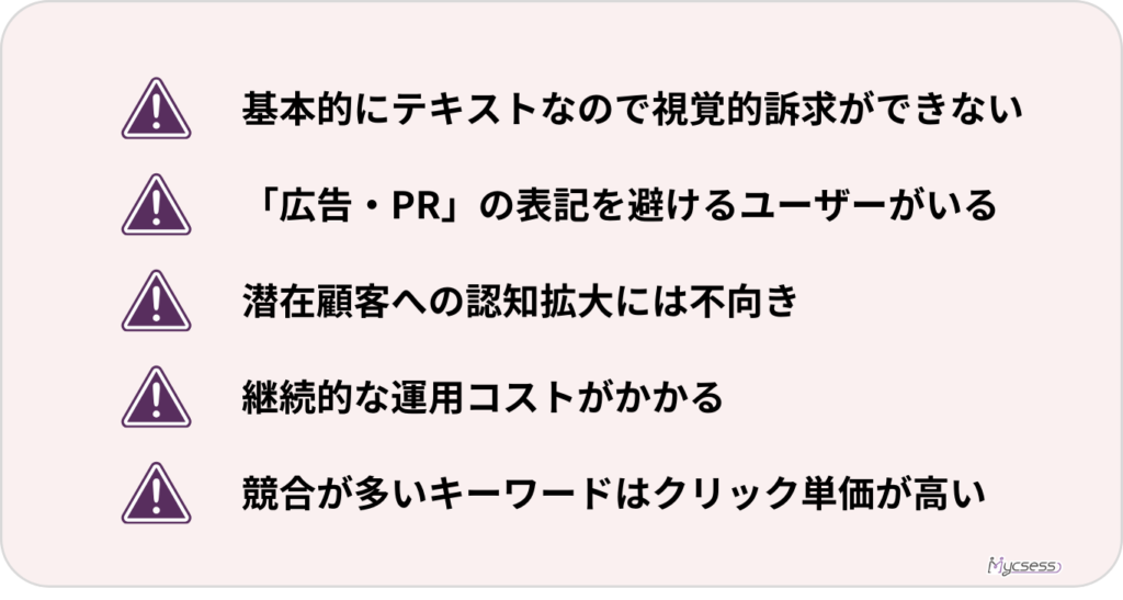 リスティング広告　デメリット　注意点